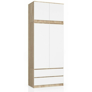 Ak furniture Šatní skříň s nástavcem Star 90 cm dub sonoma/bílá